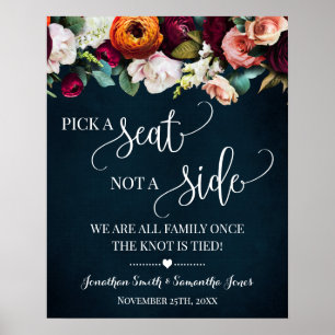Pick a Seat not a Side Wine Navy Wedding Ceremony Poster