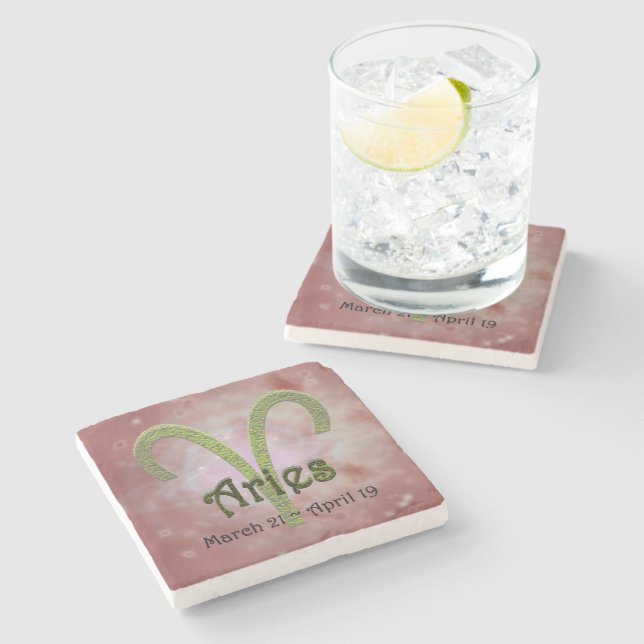 Pick Colour Aries Zodiac Astrological Sign Stone Coaster (Side)