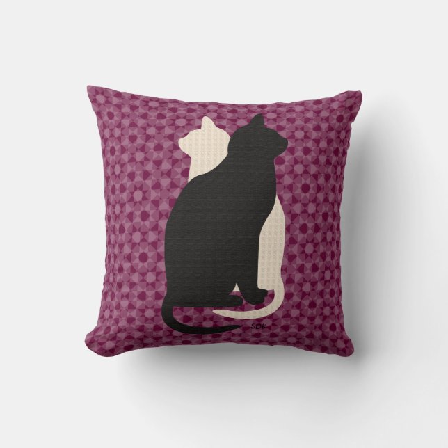 Pick Colour Black White Cat Duo Yin Yang Style Cushion (Front)