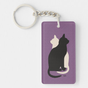 Pick Colour Black White Cat Duo Yin Yang Style Key Ring