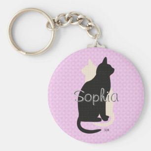 Pick Colour Black White Cat Duo Yin Yang Style Key Ring