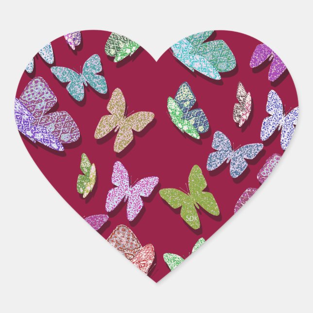 Pick Colour Butterflies Surreal & Fluttering Heart Sticker (Front)