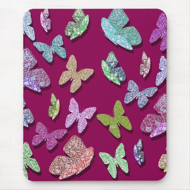 Pick Colour Butterflies Surreal & Fluttering Mouse Pad (Front)