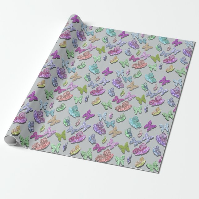 Pick Colour Butterflies Surreal & Fluttering Wrapping Paper (Unrolled)