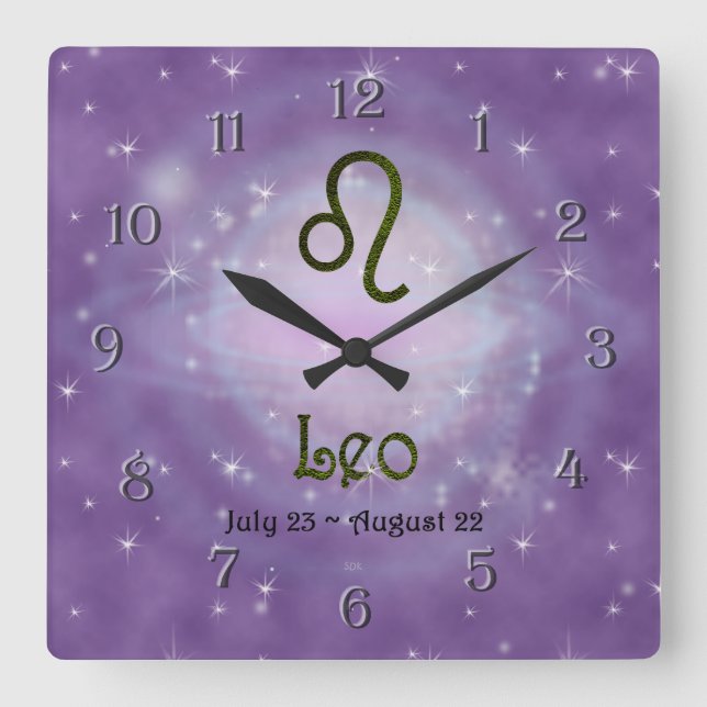 Pick Colour Leo Zodiac Astrological Sign Square Wall Clock (Front)