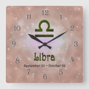 Pick Colour Libra Zodiac Astrological Sign Square Wall Clock