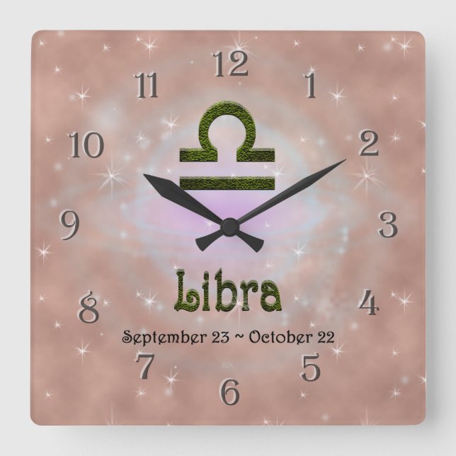 Pick Colour Libra Zodiac Astrological Sign Square Wall Clock (Front)