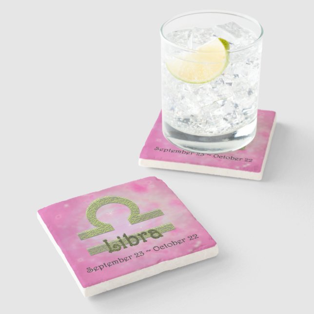 Pick Colour Libra Zodiac Astrological Sign Stone Coaster (Side)