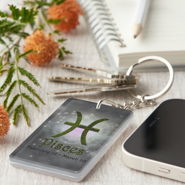 Pick Colour Pisces Zodiac Astrological Sign Key Ring (Front Right)