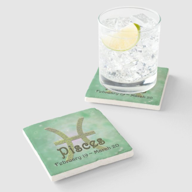 Pick Colour Pisces Zodiac Astrological Sign Stone Coaster (Side)