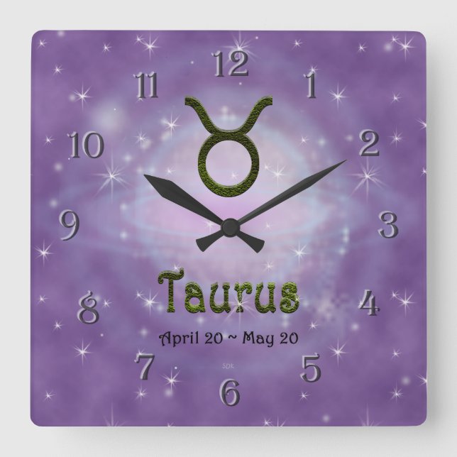 Pick Colour Taurus Zodiac Astrological Sign Square Wall Clock (Front)