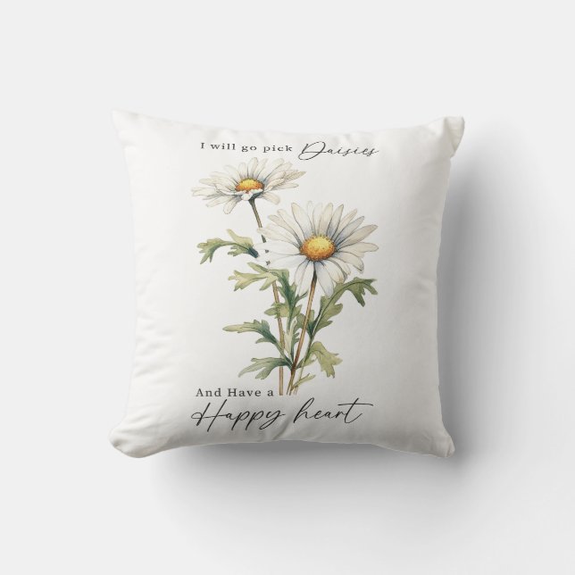 Pick Daisies And Have A Happy Heart Cushion (Front)