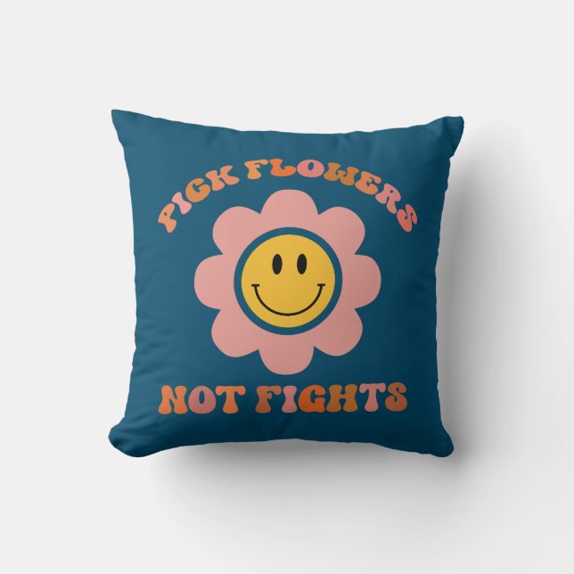 Pick Flowers Not Fights. Boho Daisy Cushion (Front)