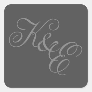 PICK FONTS & COLORS! Grey Script Monogram Wedding Square Sticker
