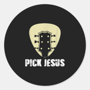 Pick Jesus Religious Musician Gift Idea Guitar Classic Round Sticker