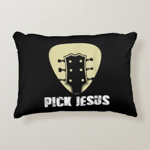 Pick Jesus Religious Musician Gift Idea Guitar Decorative Cushion
