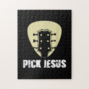 Pick Jesus Religious Musician Gift Idea Guitar Jigsaw Puzzle