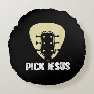 Pick Jesus Religious Musician Gift Idea Guitar Round Cushion