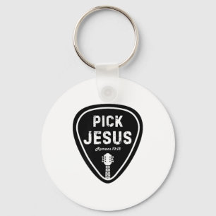 Pick Jesus T Shirt Romans 10_13 Christian Guitar L Key Ring