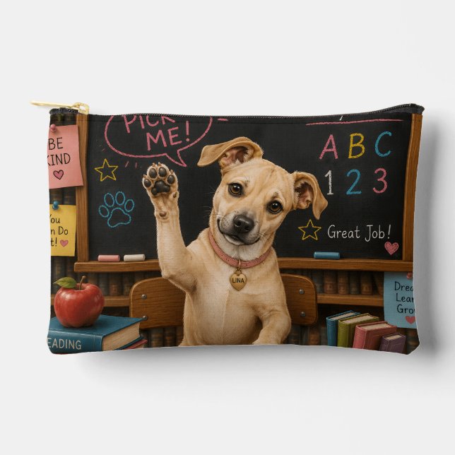 Pick Me! Cute School Dog Raising Paw Accessory Pouch (Front)