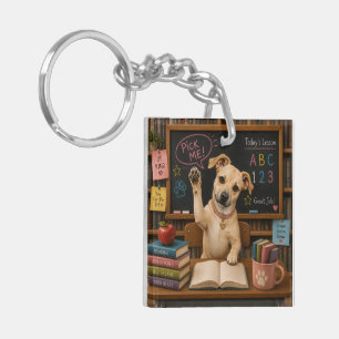 Pick Me! Cute School Dog Raising Paw Key Ring