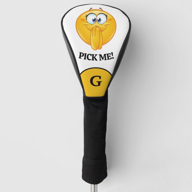 Pick Me Emoji White & Yellow Monogram Golf Head Cover (Front)