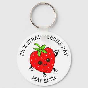Pick Strawberries Day - May 20th Button Key Ring