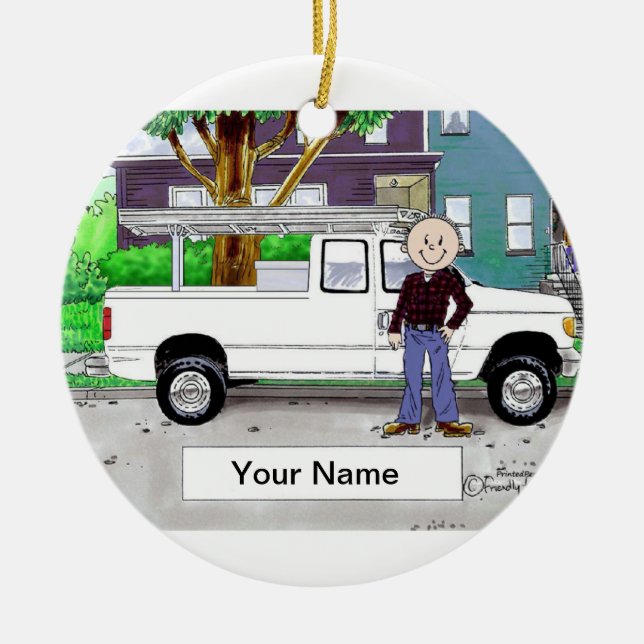 Pick Up Truck, White - Male Ceramic Tree Decoration (Front)