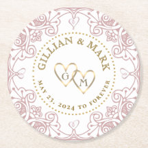 Pick Your Colour Wedding Coaster Gold Hearts 