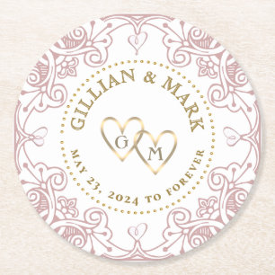 Pick Your Colour Wedding Coaster Gold Hearts 