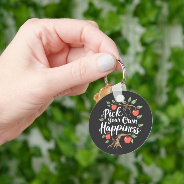 Pick Your Own Happiness Apple Picking Season Fall Key Ring (Hand)