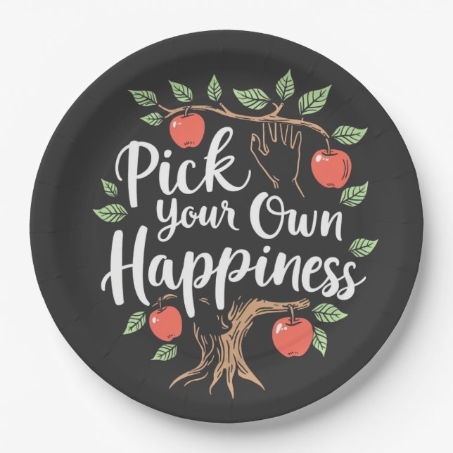 Pick Your Own Happiness Apple Picking Season Fall Paper Plate (Front)