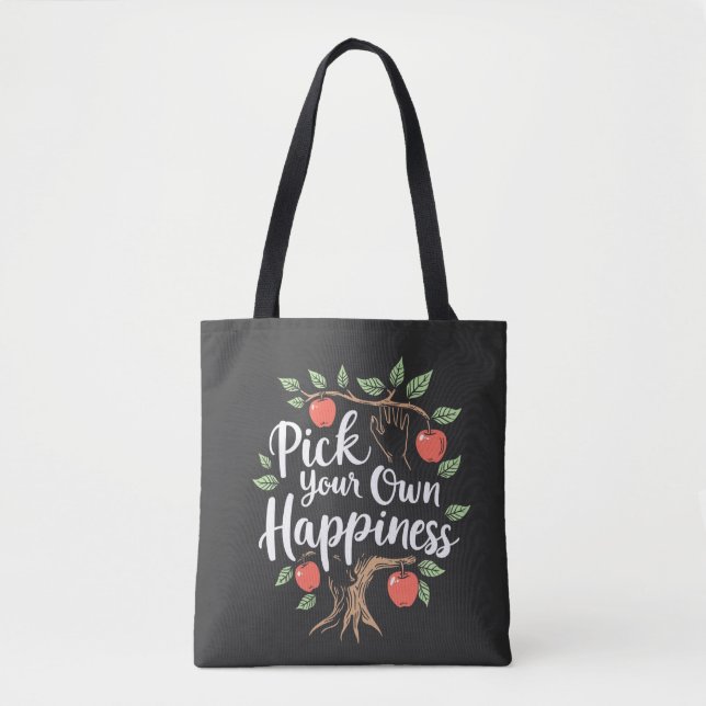 Pick Your Own Happiness Apple Picking Season Fall Tote Bag (Front)