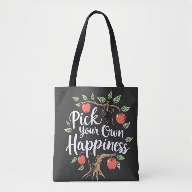 Pick Your Own Happiness Apple Picking Season Fall Tote Bag (Front)
