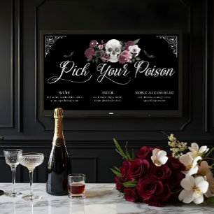 Pick Your Poison Floral Scull Gothic Wedding Menu Poster