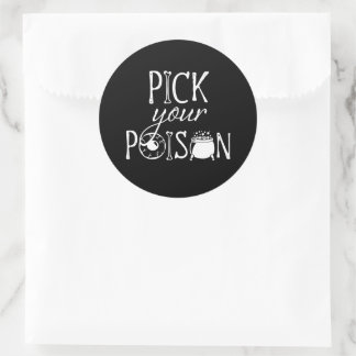 Pick Your Poison, Funny Witch Themed BLK Halloween Classic Round Sticker