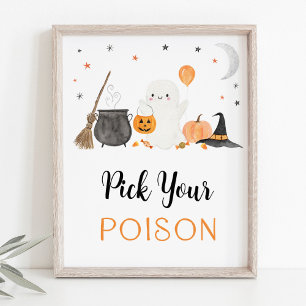 Pick Your Poison Ghost Halloween Drinks Sign