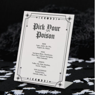 Pick Your Poison Gothic Halloween Wedding Bar Pedestal Sign