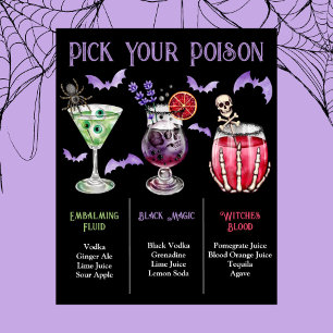 Pick Your Poison Halloween 3 Cocktail Menu  Poster