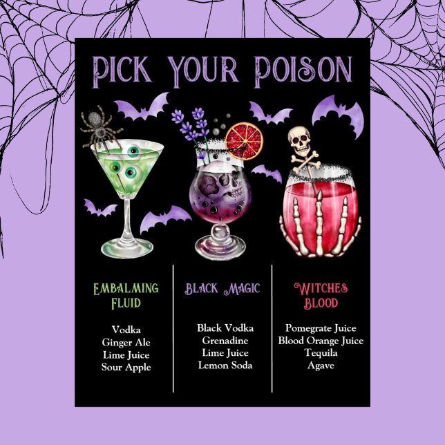 Pick Your Poison Halloween 3 Cocktail Menu  Poster (Pick Your Poison Halloween 3 Cocktail Menu Poster)