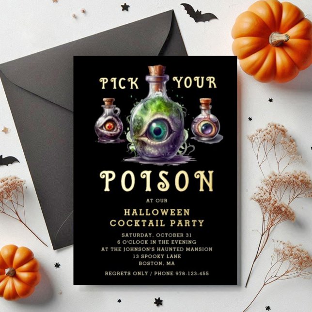 Pick Your Poison Halloween Cocktail Party Gold (Pick Your Poison Halloween Cocktail Party Gold Foil Invitation)