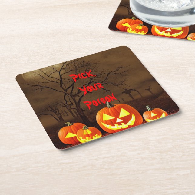 Pick Your Poison Halloween Creepy Graveyard Square Paper Coaster (Angled)
