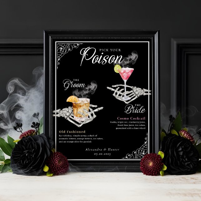 Pick Your Poison Skeleton Bride & Groom Cocktails Poster (Pick Your Poison Skeleton Bride & Groom Cocktails Poster)