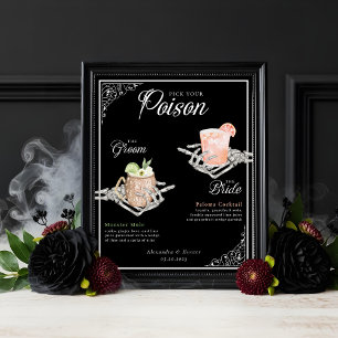 Pick Your Poison Skeleton Bride & Groom Cocktails Poster