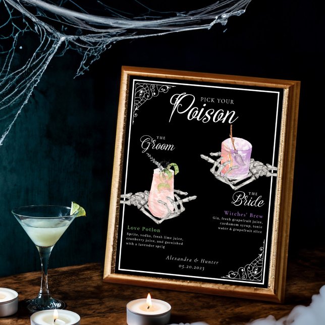 Pick Your Poison Skeleton Bride & Groom Cocktails Poster (Pick Your Poison Skeleton Bride & Groom Cocktails Poster)