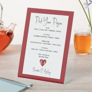 Pick Your Poison Skeleton Wedding Red Bar Menu Pedestal Sign