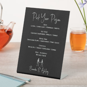 Pick Your Poison Skeleton Wedding White 2 Bar Menu Pedestal Sign