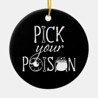 Pick Your Poison Witch Cauldron Halloween Black Ceramic Ornament
