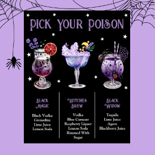 Pick Your Poison Witchy Halloween 3 Cocktail Menu  Poster