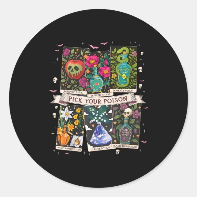 Pick Your Poisons Funny Drink Me Potions Happy Hal Classic Round Sticker (Front)